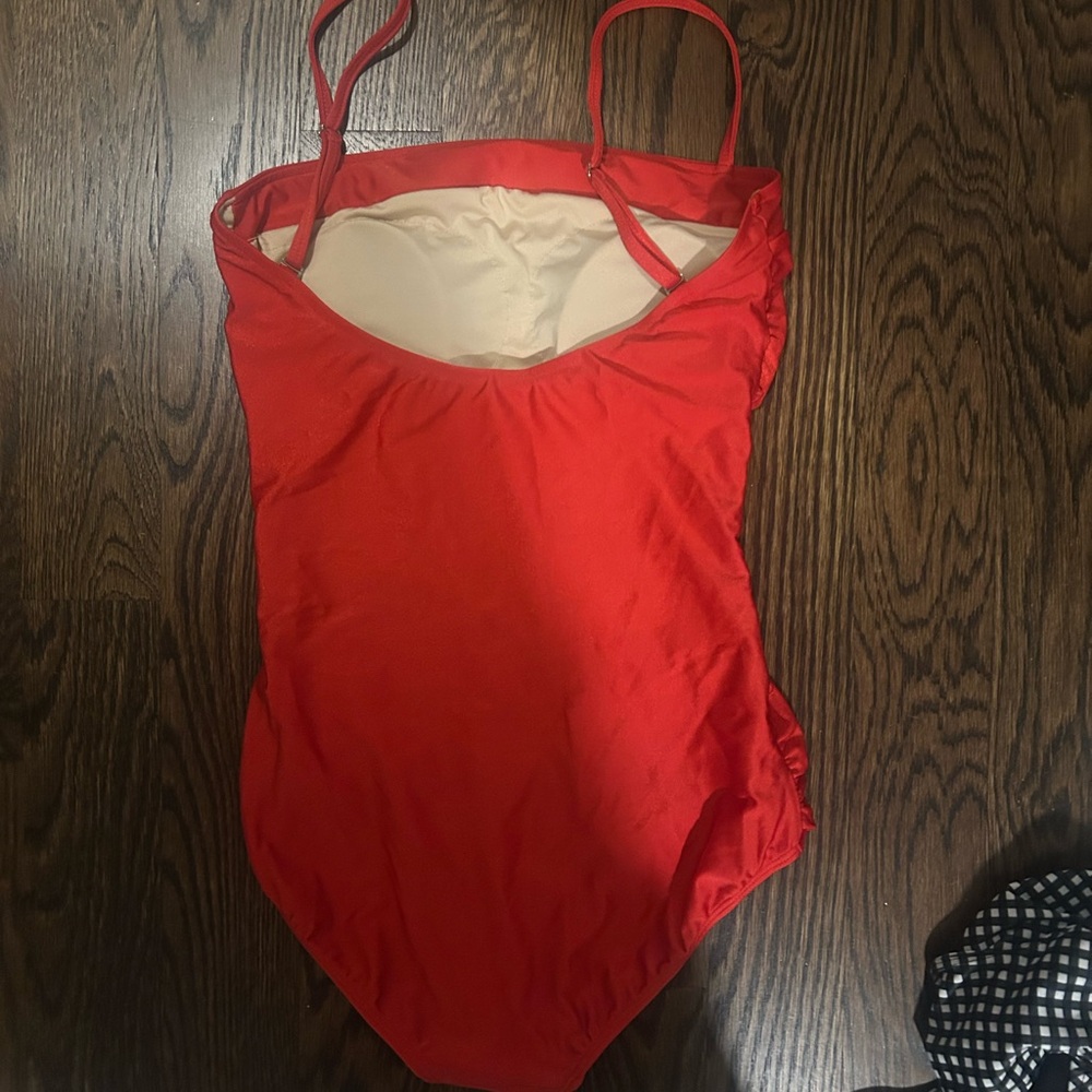 Albion Fit Red Ruched Swimsuit - Picture 2 of 2